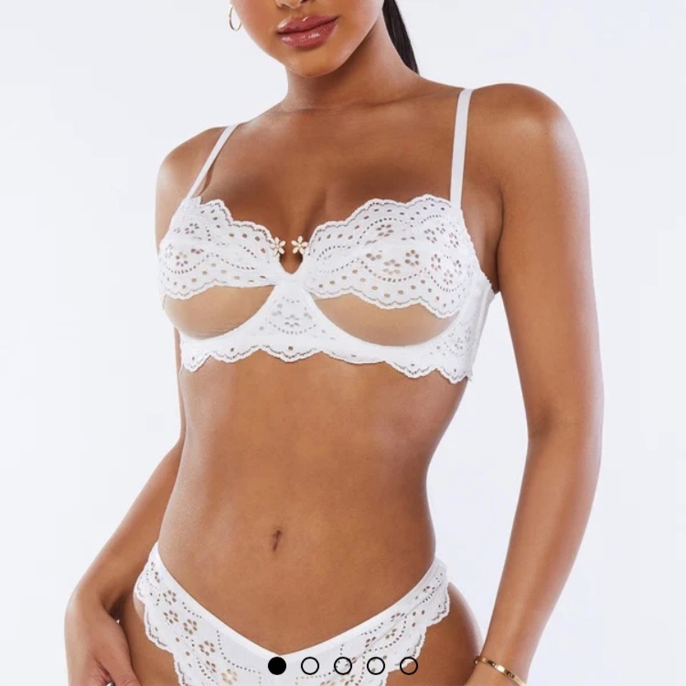 Savage X Fenty Bombshell Broderie Unlined Lace Balconette Bra and Thong